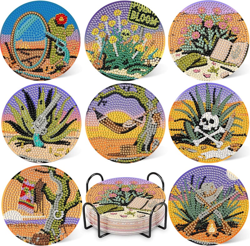 DOTZSO 8 Pcs Desert Diamond Art Coaster Kits with Holder,Diamond Painting Coasters for Adults Beginners,Home Decor Abstract,Fun Gifts for Women - Image 1